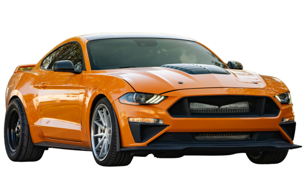 Orange sedan mustang